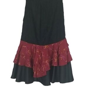 Vintage A-Line Embroidered Ruffle-tiered Midi Skirt, Size M